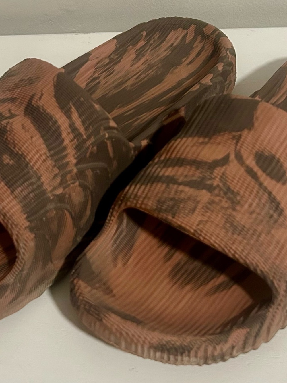 adidas Brown and Black Marbled Slide Sandals